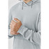 A Men's Ashburn Pullover Hoody in light grey with a textured fabric and a hood, featuring a front pocket.