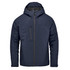 Men's Nostromo Thermal Shell jacket in navy blue, featuring a hood and zippered pockets, with a logo on the front.