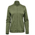 A green women's performance jacket featuring a high collar and zip-up front, with side pockets and a branded logo.