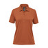 A women's polo shirt in a warm rust colour, featuring a classic collar and three-button placket. It has a logo.
