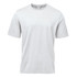 A plain white men's t-shirt with short sleeves, featuring a logo on the label.
