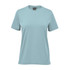 A light blue women's t-shirt with short sleeves and a round neckline. It features a brand logo on the tag.