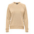 A women's crew neck jumper in a soft beige colour, featuring long sleeves and a ribbed neckline. It has a logo.