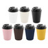 A drink bottle collection featuring eight stainless steel tumblers in white, cream, black, pink, brown, navy, and yellow, with lids.