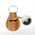 A wooden-textured neoprene keychain with a slot for an AirTag and a metal keyring.