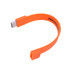 An orange rectangular silicone wristband flash drive with a USB connector and a branding logo.