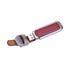 A metallic and red Taurus flash drive with a leather strap, featuring a sleek design and a logo.