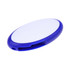 An oval swivel flash drive in blue with a white surface and a cutout for attachment. Features a logo.