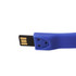 A blue silicone watch flash drive with a USB connector at one end and a logo on its surface.