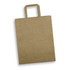 A large flat handle paper bag in a natural brown colour with a simple design. It features an attached handle.