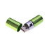 A green lip balm-shaped flash drive with a removable cap, showcasing a USB connector.