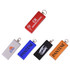 A set of five Mini Boston flash drives in red, blue, silver, black, and orange, featuring various logos.