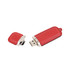 A red flash drive with a removable cap featuring a sleek design and metallic accents.