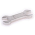A silver dual spanner flash drive shaped like a wrench, featuring a logo on one side.