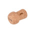 A cork-shaped flash drive in natural cork colour, featuring a logo and the word "Luck."