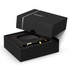 A black box containing Swiss Peak ANC TWS earbuds, with gold accents and a soft inner lining.