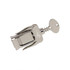A corkscrew-shaped flash drive in silver with a sleek design and a key feature, including a logo.