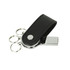 A black PU leather swivel drive with shiny chrome accents and keyring attachments.