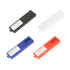 Four sliding acrylic flash drives in black, white, blue, and red, featuring windows for logos.