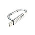 A silver carabiner USB flash drive with a branding label and a sleek, compact design.