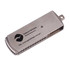 A metal rectangular swivel flash drive in silver with a logo. It features a swivel mechanism for easy access.