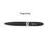 A sleek black pen with a silver band and a logo, designed for engraving.