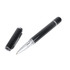 A sleek black USB memory pen with a chrome accent and cap removed, showcasing its stylish design.