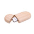An oblong wooden flash drive with a natural bamboo finish, featuring a removable cap.