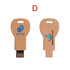 An eco-friendly flash drive shaped like a key, featuring a natural finish with branding on both sides.