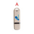 An eco-friendly flash drive in a light beige colour with a blue logo and silver detailing.