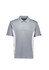 A light grey short sleeve polo shirt with white side panels and a collar, featuring a logo on the sleeve.