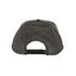 A black and grey two-panel cap with a round back and adjustable strap. The cap features a logo.