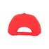 A red polyester cap featuring a custom braid and a logo on the back.