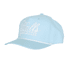 A light blue polyester cap featuring a custom braid and a logo on the front.