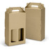 A double wine carry pack in a natural kraft finish with two open spaces for bottles and a handle for easy transport.