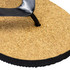A black thong sandal with a cork footbed and a rubber sole, featuring a logo on the strap.