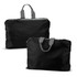 A black foldable duffle bag with grey handles, featuring a zip closure and a compact design.