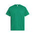 A green short-sleeved T-shirt with a simple design and a logo on the label.