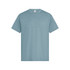 A light blue men's essential t-shirt with a simple design and short sleeves. It features a logo on the label.