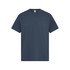 A navy blue T-shirt with short sleeves and a standard fit, featuring a branding logo.