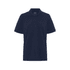 A navy blue men's polo shirt with a collared neck and button placket, featuring a logo on the chest.