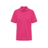 A pink polo shirt with a collared neckline and short sleeves, featuring a logo on the chest.