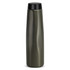 A drink bottle in a sleek, olive green finish with a black lid. Features a logo on the side.