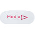 A white oval container with a logo in pink, featuring geometric shapes and the text "Media Agency".