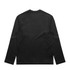 A black long-sleeve T-shirt with a plain back and a logo on the back neckline.