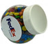A clear plastic jar filled with colourful M&Ms, featuring a white lid and a logo on the side.