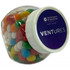 A clear plastic jar filled with colourful chewy fruit sweets, featuring a white lid and a logo on the front.