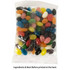 A clear bag filled with colourful jelly beans in various shapes and sizes, featuring a logo on the packaging.