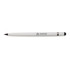 A white aluminium inkless pen with a sleek design and a subtle logo on the barrel.