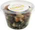 A clear tub filled with a mix of nuts, seeds, and dried fruits. The tub features a logo on the lid.